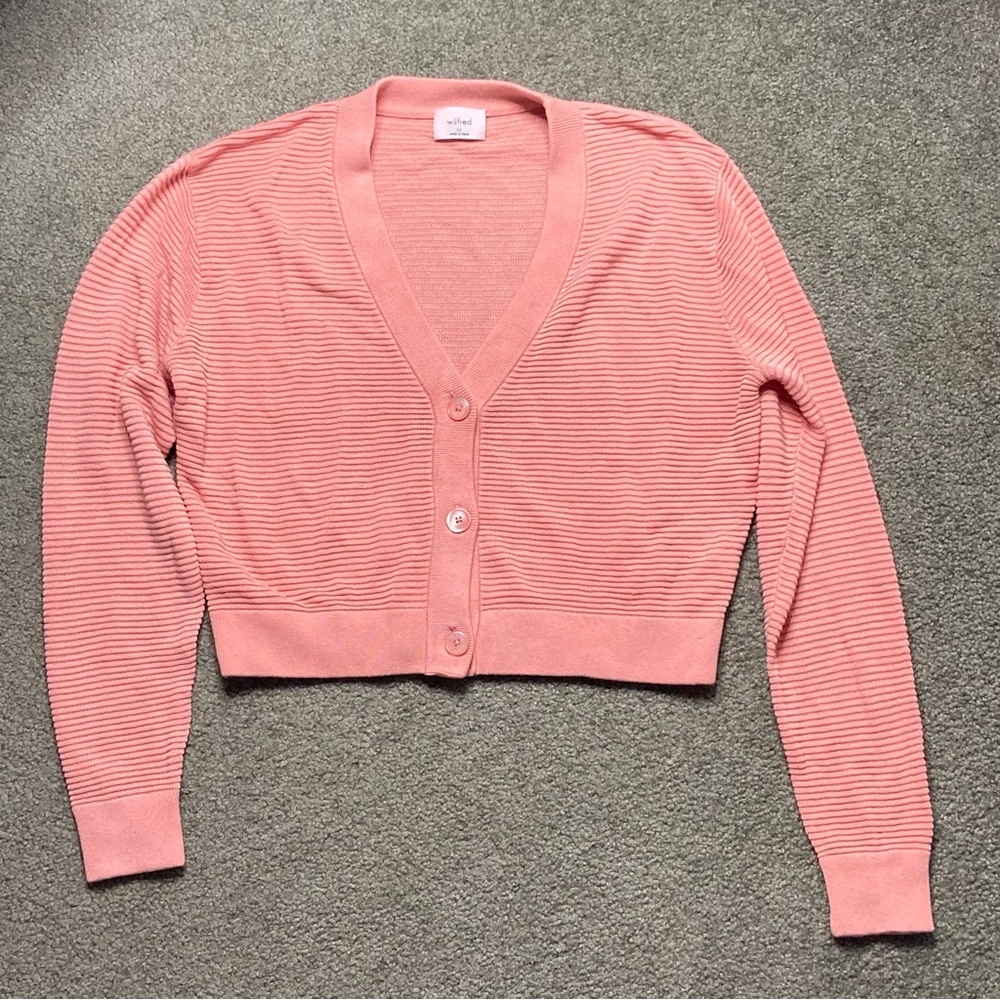 Aritzia-Wilfred Light Cropped Cardigan Peach
